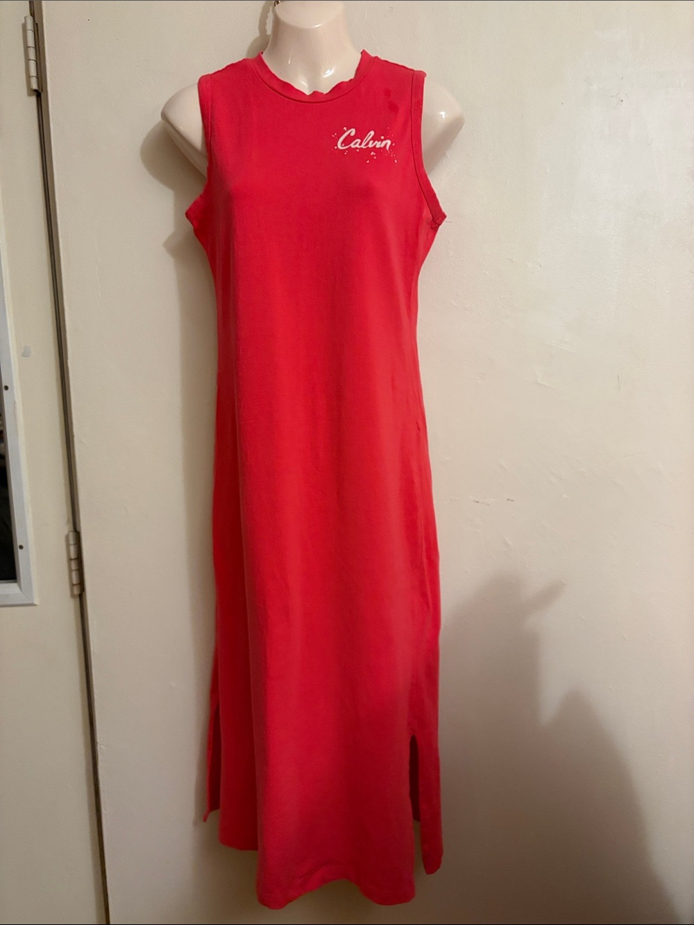 Calvin Klein Red Sleeveless Maxi Tank Dress. Cotton